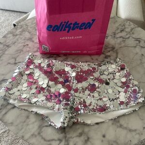 Edikted Silver Sequin Micro Shorts size:Large